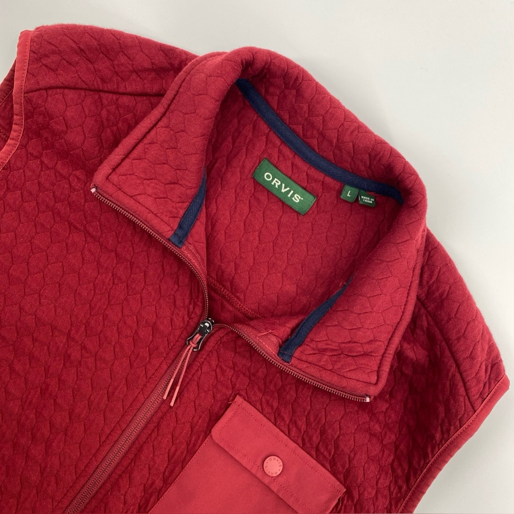 Orvis Vest Mens Large Red Quilted Honeycomb Gorpcore Outdoors Heritage Travel